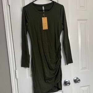 Elegant Olive Green Long Sleeve Dress